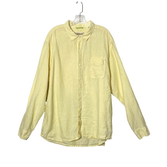 Tommy Bahama Men's Size XXL Yellow Linen Relax Fit Button-Up Long Sleeve Shirt - Picture 6 of 6
